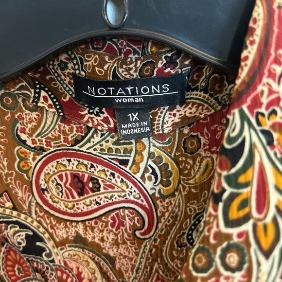 Women's 1X Blouse Notations Woman Long Sleeves Button Down Paisley Print blouse - Picture 2 of 10